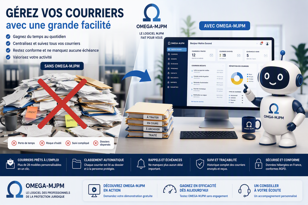Générez automatiquement vos courriers et notifications MJPM. Plus de 28 modèles personnalisables pour gagner du temps et sécuriser vos démarches administratives.