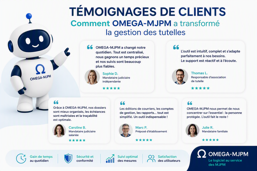 Découvrez comment les mandataires judiciaires, associations et préposés d’établissement ont amélioré leur organisation grâce à OMEGA-MJPM. Témoignages, retours d’expérience et bénéfices concrets pour la gestion des mesures de protection juridique.